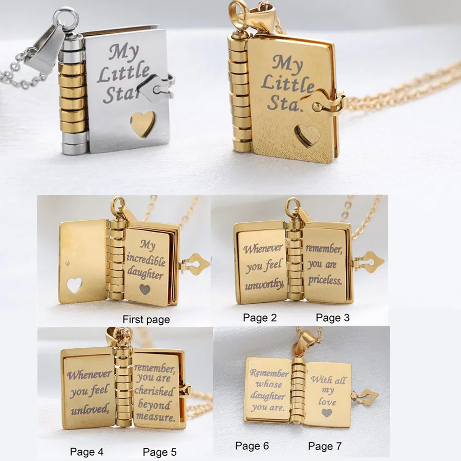 Authentic Incredible Daughter Book Necklace Adjustable Chain Book Locket Engraved Message My Daughter Necklaces Love & Encouragement