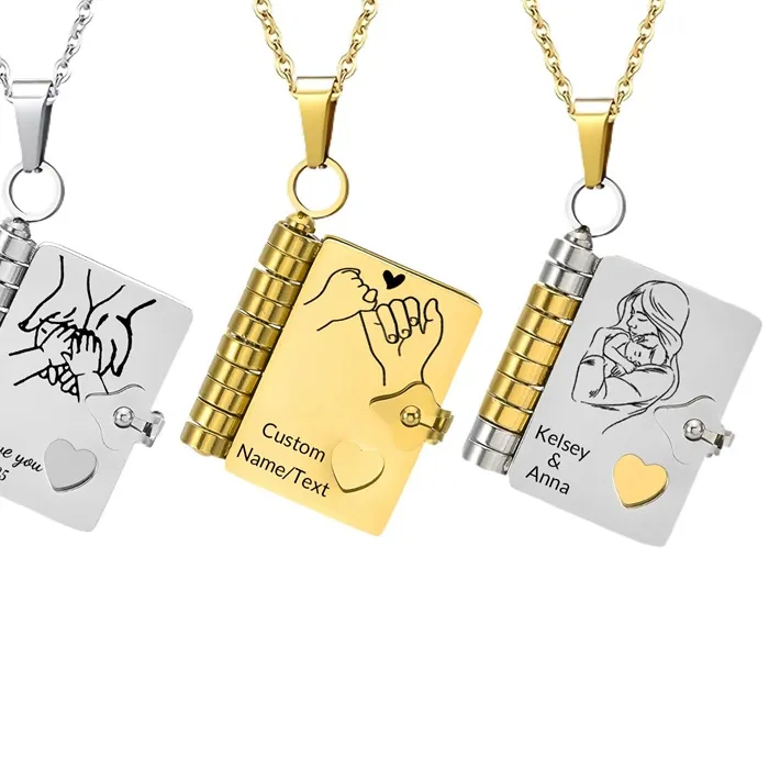 Authentic Custom Book Engraved Name and Messages Necklace Personalized Mini Book Locket Necklace Openable Multi Layer Memory Necklaces