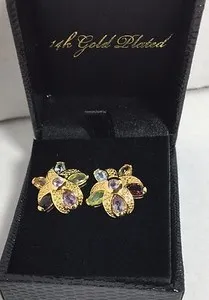Authentic Brand QVC Gold plated multi color stone earrings boxed