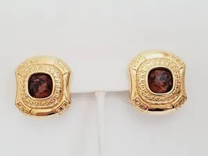 Authentic Vintage Swarovski Brand Gold Plated & Brown Faceted Crystal Statement Earrings