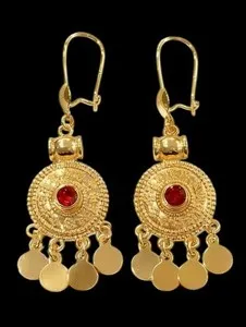 Authentic Ladies Earrings Coin Design 24K Gold Plated Brand . Dangle Pierced