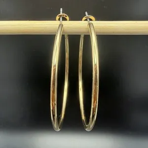 Authentic Brand Yellow Gold Plated Circle Hoop Earrings With Snap Closure Women’s