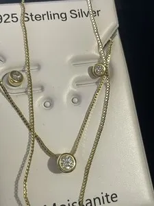 Authentic 16-18” Gold Plated Brand Adjustable Moissanite Necklace + Earrings Set