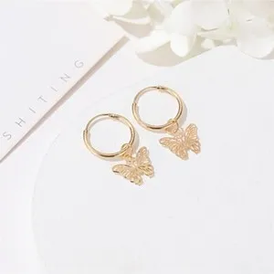 Authentic BRAND >GOLD PLATED HOOPS WITH A SMALL BUTTERFLY HANGING EARRINGS>