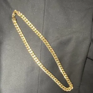 Authentic 14k Yellow Gold Plated Cuban Diamond Cut Necklace 20” Long 9.5mm Wide Brand