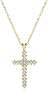 Authentic Gold Cross Necklace for Women 14K Gold Plated Cubic Zirconia Cross Faith Pendant
