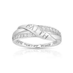 Authentic 18k White Gold Plated Engraved "Faith You'll Never Walk Alone" Ring Sizes 5-9