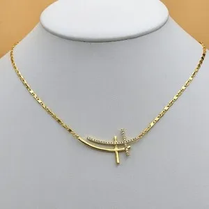 Authentic 24K Gold Plated Double Cross Clear Crystals Necklace. Faith, strength, Unity