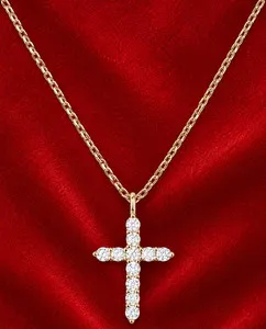 Authentic 14K Gold Plated Cubic Zirconia Cross Necklace Women Cross Faith Pendant Necklace