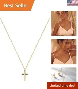 Authentic 14K Gold-Plated Cross Necklace for Women - Lightweight & Versatile Faith Jewelry