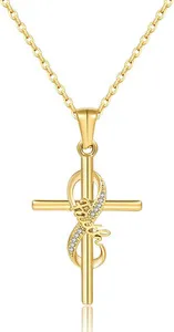 Authentic Faith Cross Necklace for Women - 18K Gold Plated Christian