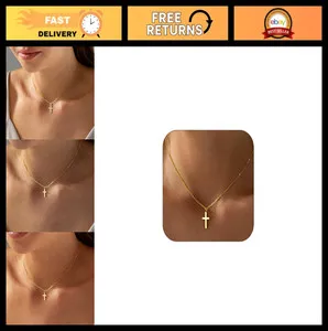 Authentic Dainty 18K Gold Plated Cross Necklace for Women - Minimalist Waterproof Faith Je