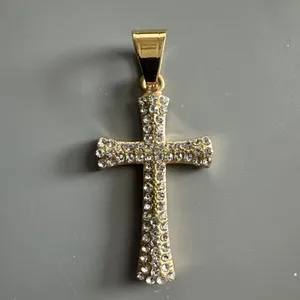 Authentic Gold Plated Cubic Zirconia Cross Pendant 24 Inch Chain Necklace Faith Jesus