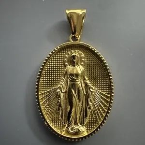Authentic Gold Plated Virgin Mary Pendant Jesus Christ 24” Chain Faith