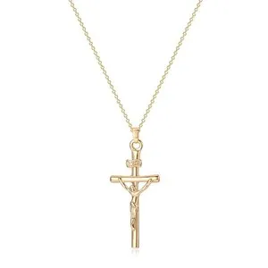Authentic Crucifix Necklace Gold Faith INRI Cross Pendant 14K Gold Plated Dainty Chain Min