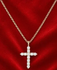 Authentic 14K Gold Plated Cubic Zirconia Cross Necklace Women Cross Faith Pendant Necklace