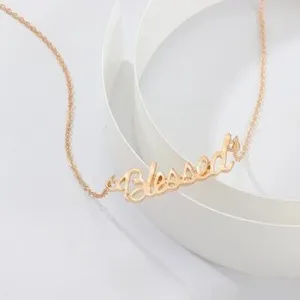 Authentic BLESSED Word Cross Faith Wish Pendant Necklace Gold Plated Christian N179