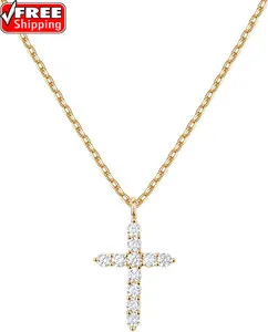 Authentic 14K Gold Plated Cubic Zirconia Cross Necklace for Women | Cross Faith Pendant Ne