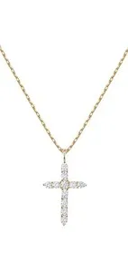 Authentic 14k Gold Plated Faith Cross Necklace CZ Like Diamonds For Women Stylish