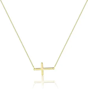 Authentic 14K Gold Plated Dainty Cross Pendant Necklace for Women Faith Jewelry