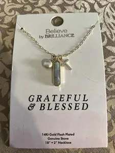 Authentic Believe By Brilliance Faith Necklace, Gold Plated, 18”, Genuine Stone -