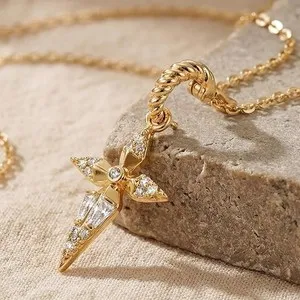 Authentic Radiant Faith: The 14K Gold-Plated CZ Cross Sanctuary
