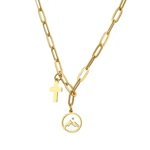 Authentic Christian Cross Religious Mustard Seed Pattern Faith Necklace Gold Plated Chain