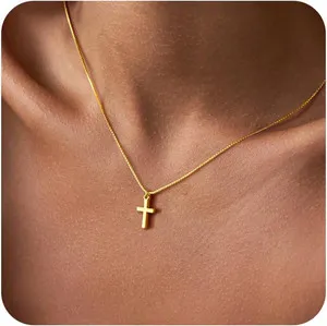 Authentic 14K Gold-Plated Cross Choker Necklace for Women and Girls - Faith Jewelry