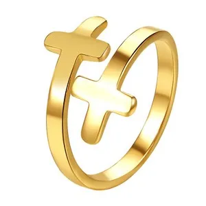 Authentic Women's Yellow Gold Plated Ring Faith Love Cross Hug Band #6-10