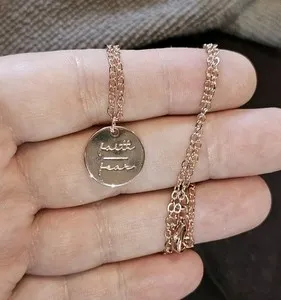 Authentic Faith Over Fear Pendant Necklace Rose Gold-plated Engraved Words Spiritual