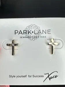 Authentic Park Lane Earrings- Faith- Crosses- Simulated Clear CZ- Yellow Gold Plated