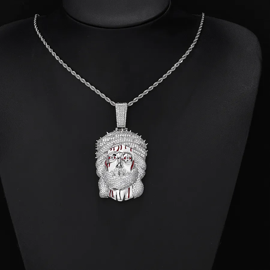 Authentic ESKEEM Iced Out Jesus Head Pendant Necklace Two Tone Color Bling Zircon Faith Charm Hip Hop Jewelry