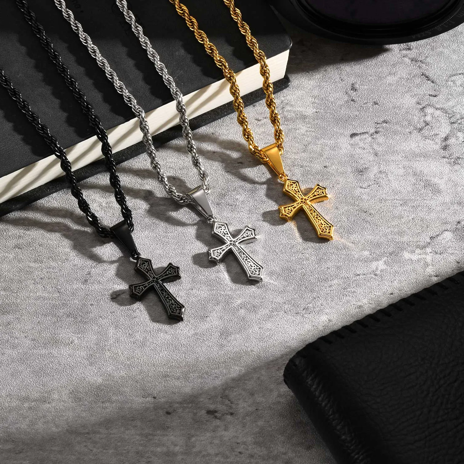 Authentic Personality Cross Pendant Necklace for Men Boys, Retro Religious Faith Prayer Jewelry