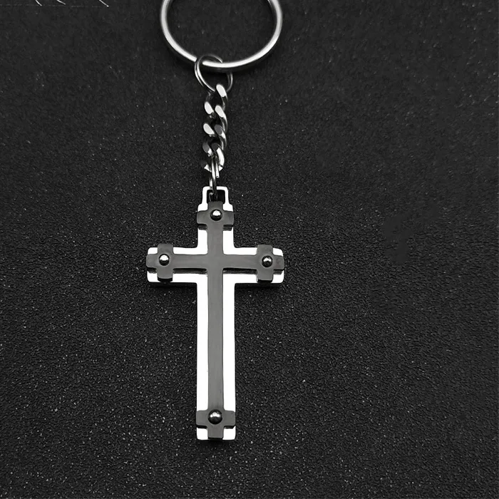Authentic Delicate Faith Jesus Cross Pendant Key Chains for Men Women Black Silver Color Key Ring Amulet Jewelry ﻿