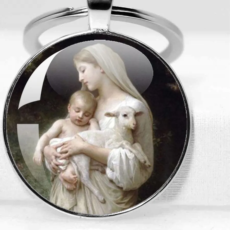 Authentic Crystalline Guardian: Virgin Mary Glass Pendant Keychain
