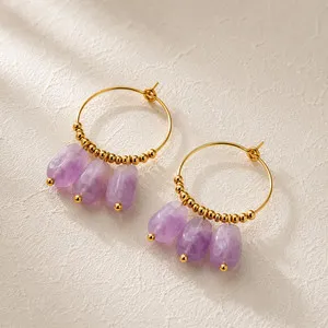 Authentic Aura of Amethyst Dreams: Jade & Gold Hoop Earrings