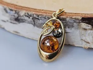 Authentic gold plated necklace with Baltic Amber real healing gemstone pendant chain 925