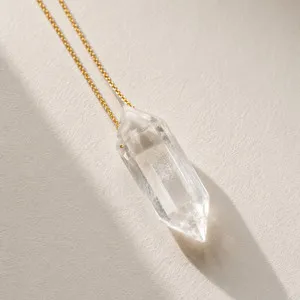 Authentic Natural Clear Quartz Crystal Point Necklace | 18K Gold Plated | Master Healing