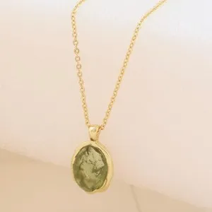 Authentic Natural Raw Moldavite Crystal Necklace Gold Plated Oval Healing Stone Pendant