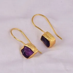 Authentic Healing & Meditation Raw Amethyst Earrings 18K Gold Plated Unique for her