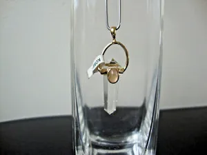 Authentic VINTAGE ROSE QUARTZ ROCK CRYSTAL HEALING PRISM ELECTROFORM GOLD PLATED PENDANT