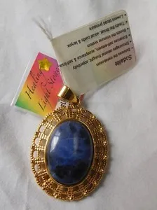 Authentic Natural Yellow Gold-Plated Oval Pendants by Healing Light Stones Sodalite & Jade