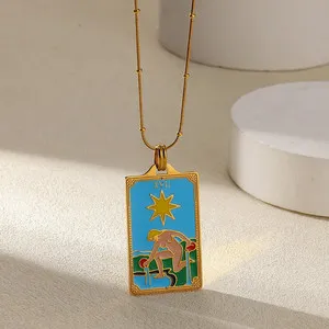 Authentic ! gold plated THE STAR tarot card charm necklace boho healing
