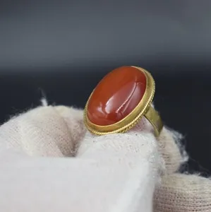 Authentic Natural Carnelian Ring 18K Gold Plated Handmade Ring Healing Vintage Ring