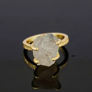 Authentic 18k gold plated 925 silver statement ring with herkimer diamond healing jewelry