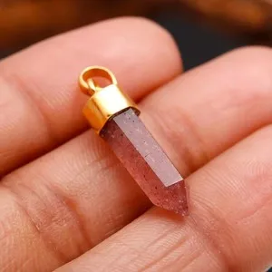 Authentic Natural Strawberry Quartz Point Pendant 925 Silver Gold Plated Healing Jewelry