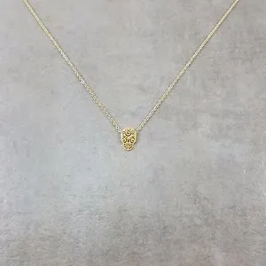 Authentic Celestial Calavera: Gold-Plated Bone-Head Necklace of Dia de los Muertos
