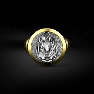 Authentic The Guardian of the Threshold: Anubis Sterling Silver Signet Ring
