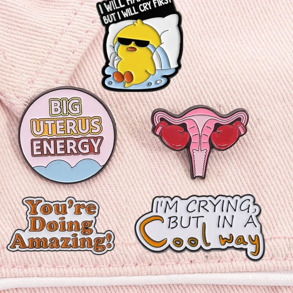 Authentic Women Feminist Enamel Pin Fight For Rights Boxing Glove Badge Big Uterus Energy Brooches Clothes Deco Jewelry For Friends