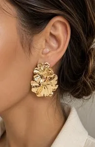 Authentic Enchanted Ginkgo Flower Earrings – 14K Gold‑Plated Radiance